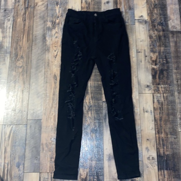 SHEIN Black Distressed Skinny Jeans size 4 - Picture 2 of 4
